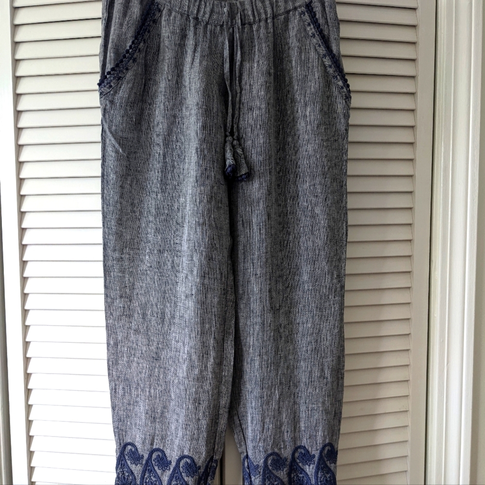 (NWT) Calypso 'denim' blue linen pants (xs)